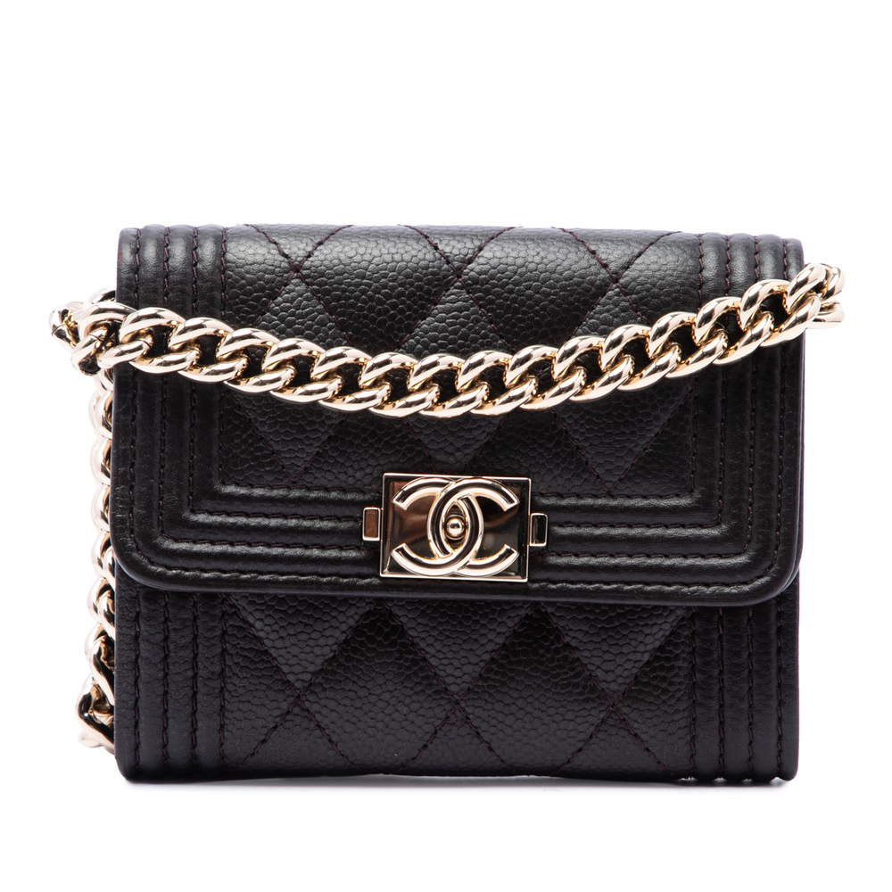 Pre-Loved Chanel Quilted Caviar Boy Card Holder with Chain